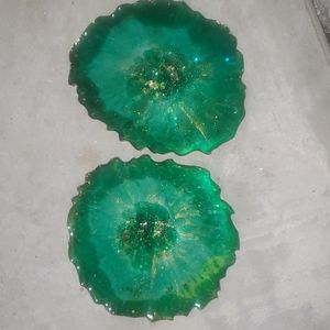 Teal and gold coasters